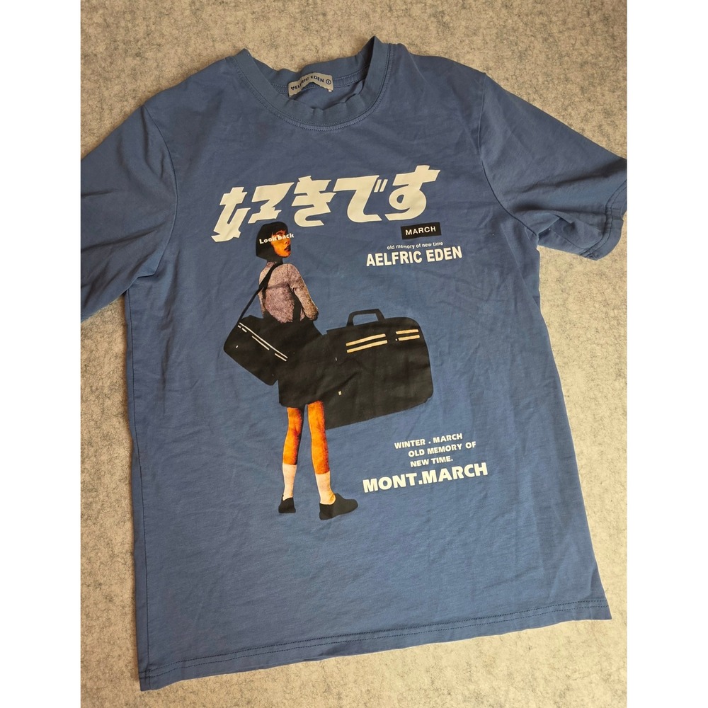 Aelfric Eden Blue Graphic Tee Harajuku Streetwear Anime Core Shirt Small